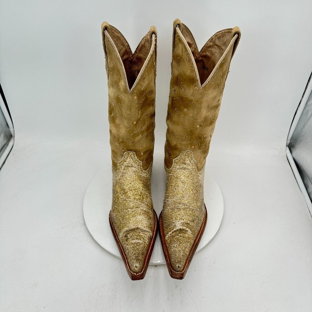 Tres Garcia Men Size 10 Carmel Brown Gold Leather Suede Pointed Toe Cowboy Boot - Picture 3 of 12
